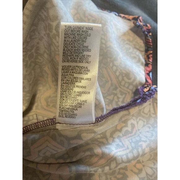 Democracy Boho Peasant Shirt Balloon Sleeves Orange Blue Geometric Floral Large - Picture 6 of 12